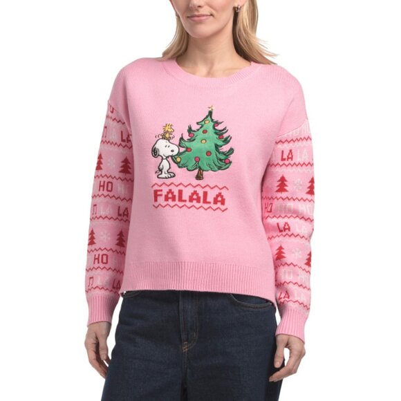 PEANUTS Candy Pink Crew Neck Snoopy Sweater - Picture 1 of 2